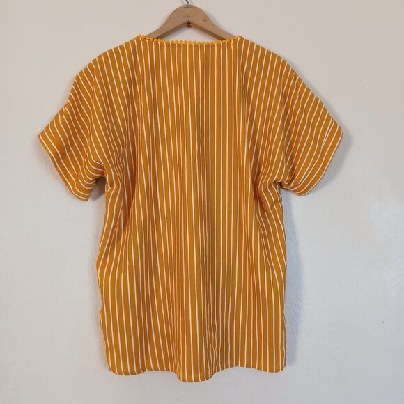 Savanna Jane Yellow & White Short Sleeve Striped Floral Blouse Women's Small - Picture 5 of 6